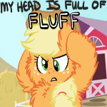 Size: 150x150 | Tagged: applejack, artist needed, derpibooru import, fluffy, fluffyjack, my head is full of, picture for breezies, safe
