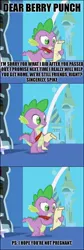 Size: 302x904 | Tagged: suggestive, derpibooru import, edit, edited screencap, screencap, spike, dragon, friendship is magic, caption, implied rape, letter, male, meme, quill, spike's love letters, tongue out