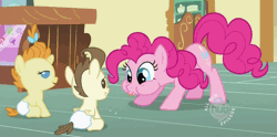 Size: 820x406 | Tagged: safe, derpibooru import, screencap, pinkie pie, pound cake, pumpkin cake, baby cakes, animated, babies, baby eyes, baby ponies, diaper, diapered, diapered colt, diapered filly, diapered foals, happy, happy babies, hub logo, one month old colt, one month old filly, one month old foals, puffy cheeks, raspberry, tongue out, white diapers