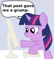 Size: 884x972 | Tagged: artist:starshinesprint, computer, derpibooru import, dialogue, keyboard, open mouth, pointing, reaction image, safe, simple background, solo, twilight sparkle