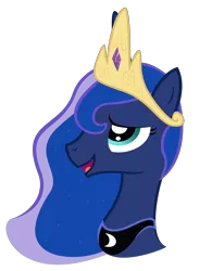 Size: 3500x4495 | Tagged: safe, artist:shani-art, derpibooru import, princess luna, alicorn, pony, accessory swap, bust, crown, ethereal mane, female, looking up, mare, portrait, simple background, smiling, solo, starry mane, transparent background