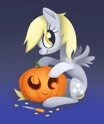 Size: 600x713 | Tagged: safe, derpibooru import, derpy hooves, pegasus, pony, carving, female, jack-o-lantern, mare, pumpkin