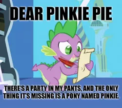Size: 436x386 | Tagged: suggestive, derpibooru import, edit, edited screencap, screencap, spike, dragon, friendship is magic, caption, image macro, letter, male, meme, quill, spike's love letters, tongue out