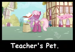 Size: 676x467 | Tagged: safe, derpibooru import, edit, edited screencap, screencap, cheerilee, spike, dragon, earth pony, secret of my excess, caption, female, hub logo, male, mare