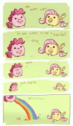 Size: 2011x3448 | Tagged: artist:holivi, blob, chubbie, comic, derpibooru import, fart, fart propulsion, fluttershy, high res, nyan cat, pinkie pie, safe