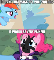 Size: 871x959 | Tagged: bane, baneposting, batman, bill wilson, caption, cia (batman), derpibooru import, image macro, mare do well, meme, pinkie pie, rainbow dash, safe, the dark knight rises