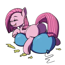 Size: 900x900 | Tagged: suggestive, artist:kevinsano, artist:poneve, derpibooru import, pinkie pie, balloon, balloon fetish, balloon popping, balloon sitting, balloonbutt, colored, filly, hooves, pinkamena diane pie, plot, riding