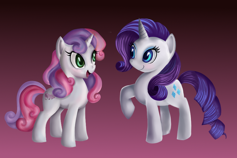 Size: 900x600 | Tagged: safe, artist:ailatf, derpibooru import, rarity, sweetie belle, pony, unicorn, adult, duo, duo female, female, older, open mouth, sisters