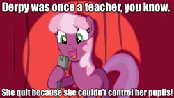 Size: 960x540 | Tagged: safe, artist:equestria-prevails, derpibooru import, cheerilee, derpy hooves, pegasus, pony, cheerilee pun, exploitable meme, female, image macro, mare, meme, pun, stand-up comedy, we are going to hell