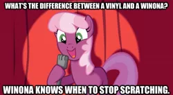 Size: 624x342 | Tagged: artist:equestria-prevails, cheerilee, cheerilee pun, derpibooru import, exploitable meme, image macro, meme, pun, safe, stand-up comedy, vinyl scratch, winona