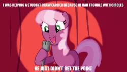 Size: 1200x675 | Tagged: artist:equestria-prevails, cheerilee, cheerilee pun, derpibooru import, exploitable meme, image macro, meme, pun, safe, stand-up comedy