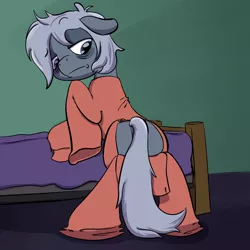 Size: 1440x1440 | Tagged: artist:full stop, bed, butt flap, clothes, covering, derpibooru import, oc, oc:sleepyhead, pajamas, safe, solo, unofficial characters only