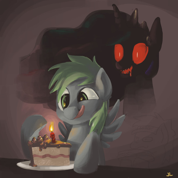 Size: 1500x1500 | Tagged: semi-grimdark, artist:docwario, derpibooru import, derpy hooves, princess celestia, pegasus, pony, cake, cakelestia, female, mare