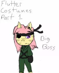 Size: 387x480 | Tagged: safe, artist:the hated filly flutter, derpibooru import, oc, oc:flutter, unofficial characters only, pony, 3ds, big boss, bipedal, clothes, costume, konami, metal gear, snake eater, solo