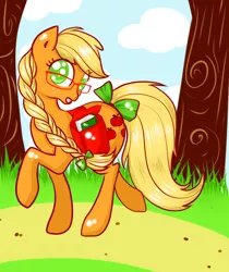 Size: 1000x1190 | Tagged: safe, artist:lohtukettu, derpibooru import, applejack, book, bow, braid, egghead, glasses, hipster