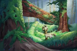 Size: 1200x800 | Tagged: artist:bloo-ocean, crepuscular rays, dead source, derpibooru import, everfree forest, female, forest, mare, safe, scenery, solo, zebra, zecora