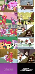 Size: 680x1419 | Tagged: safe, derpibooru import, edit, edited screencap, screencap, apple bloom, big macintosh, cheerilee, cup cake, scootaloo, sweetie belle, earth pony, pony, hearts and hooves day (episode), cartoon network, comparison, cutie mark crusaders, holiday, lauren faust, male, mayor of townsville, ms. keane, professor utonium, reference, shovel, side by side, stallion, the powerpuff girls, valentine, valentine's day, wedding veil