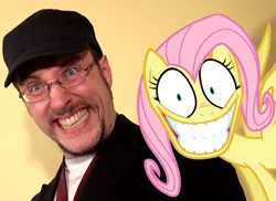 Size: 680x496 | Tagged: creepy, derpibooru import, faic, fluttershy, human, irl, nostalgia critic, photo, safe, smiling