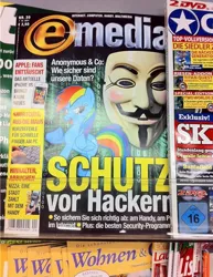 Size: 496x643 | Tagged: anonymous, cover, derpibooru import, e media, german, guy fawkes mask, magazine, rainbow dash, safe