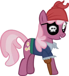 Size: 1600x1771 | Tagged: safe, artist:capnpaddy, derpibooru import, cheerilee, earth pony, pony, amputee, bandana, eyepatch, female, mare, peg leg, pirate, prosthetic leg, prosthetic limb, prosthetics, smiling, solo