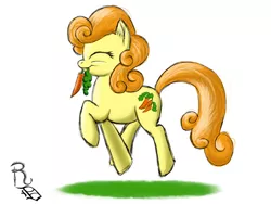 Size: 1024x768 | Tagged: artist:ravenousdrake, carrot, carrot top, cute, cutie top, derpibooru import, golden harvest, mouth hold, prancing, safe, solo