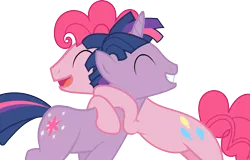 Size: 1389x891 | Tagged: safe, artist:fishstickmystic, derpibooru import, pinkie pie, twilight sparkle, bubble berry, bubbleshine, dusk shine, gay, hug, male, rule 63, shipping, twinkie