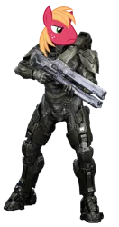 Size: 380x720 | Tagged: safe, derpibooru import, big macintosh, earth pony, pony, angry, armor, big chief, frown, gun, halo (series), male, master chief, powered exoskeleton, sierra, stallion, weapon