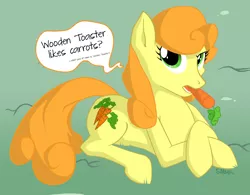 Size: 5000x3901 | Tagged: safe, artist:copycatastrophe, derpibooru import, carrot top, golden harvest, earth pony, pony, absurd resolution, background pony, carrot, female, food, glaze, mare, prone, solo