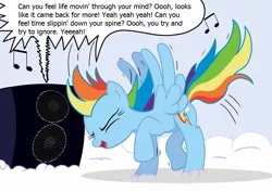 Size: 1132x800 | Tagged: source needed, safe, artist:bcrich40, derpibooru import, edit, rainbow dash, crossover, crush 40, dancing, image, jpeg, live and learn, lyrics, music, sonic the hedgehog, sonic the hedgehog (series), speakers