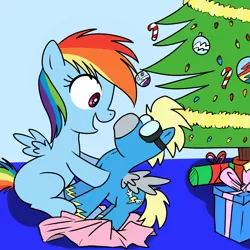 Size: 1000x1000 | Tagged: artist:madmax, artist:pacce, christmas, derpibooru import, filly, plushie, rainbow dash, safe, wonderbolts, younger