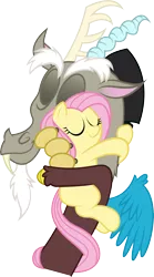 Size: 4519x8124 | Tagged: safe, artist:tim015, derpibooru import, discord, fluttershy, absurd resolution, cute, discoshy, discute, female, filly, foal, hilarious in hindsight, hug, male, shipping, simple background, straight, transparent background, vector