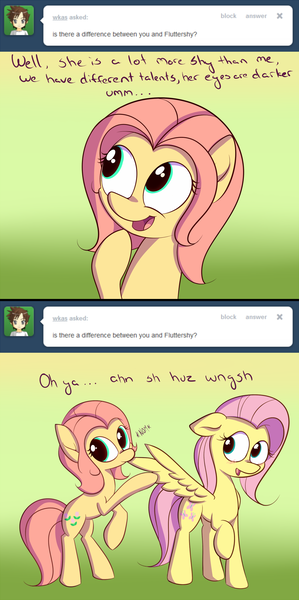 Size: 1000x2007 | Tagged: 2 panel comic, artist:squiby-327, ask, ask posey, comic, derpibooru import, fluttershy, g1, nom, posey, safe, tumblr, wings