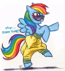 Size: 750x823 | Tagged: artist:blightedangel, derpibooru import, hammer time, mc hammer, parachute pants, parody, rainbow dash, safe