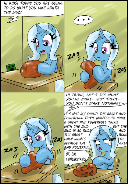 Size: 2151x3070 | Tagged: artist:ciriliko, comic, creeper, derpibooru import, high res, meme, safe, trixie, trollface, zas