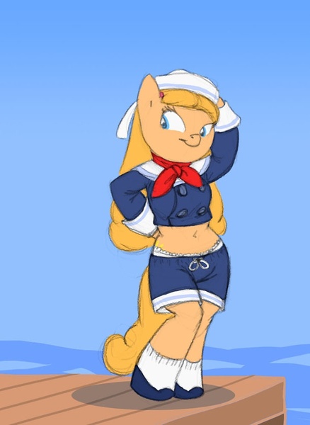 Size: 610x835 | Tagged: anthro, anthro oc, artist:carnifex, belly button, derpibooru import, oc, oc:chenille, safe, sailor, sailor uniform, solo, unofficial characters only