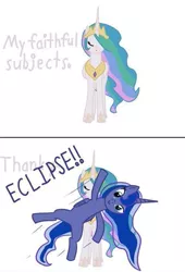 Size: 481x708 | Tagged: 2 panel comic, artist:tootootaloo, ask princess luna, comic, cute, derpibooru import, dialogue, eclipse, female, photobomb, princess celestia, princess luna, royal sisters, safe, siblings, sisters