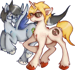 Size: 876x822 | Tagged: artist:pony-untastic, dave strider, derpibooru import, glasses, homestuck, john egbert, ponified, safe, simple background, sunglasses, transparent background, unshorn fetlocks