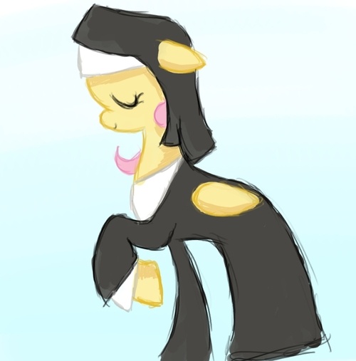 Size: 500x507 | Tagged: artist:ellybethe, ask flutterslut, costume, derpibooru import, flutternun, fluttershy, nun, safe