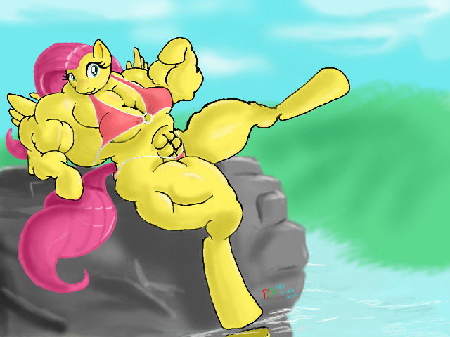 Size: 640x480 | Tagged: artist:downgrade101, bikini, breasts, clothes, derpibooru import, fetish, fluttershy, muscle fetish, muscles, muscleshy, overdeveloped muscles, palindrome get, suggestive, swimsuit