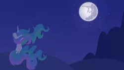 Size: 2784x1566 | Tagged: safe, artist:cuttycommando, derpibooru import, princess celestia, alicorn, pony, crying, cutie mark, female, full moon, hooves, horn, lineless, mare, mare in the moon, moon, night, night sky, sitting, sky, solo, stars, wings