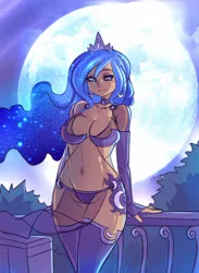 Size: 1018x1391 | Tagged: artist:maniacpaint, belly button, breasts, busty princess luna, clothes, curvy, cutie mark on human, derpibooru import, female, human, humanized, lingerie, loincloth, moon, panties, princess luna, see-through, solo, solo female, suggestive, underwear, wide hips