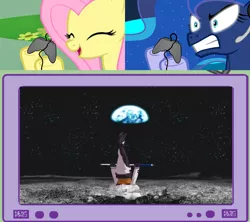 Size: 1126x1000 | Tagged: safe, derpibooru import, fluttershy, princess luna, pony, gamer luna, destroyed, exploitable meme, gamer meme, gamershy, guilty gear, meme, obligatory pony, to the moon, tv meme, venom