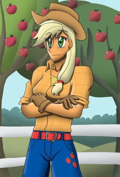 Size: 810x1200 | Tagged: applejack, artist:advanceddefense, derpibooru import, humanized, orange skin, pony coloring, safe