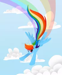 Size: 900x1080 | Tagged: safe, artist:joellethenose, derpibooru import, rainbow dash, pegasus, pony, cloud, female, flying, looking at you, mare, rainbow trail, sky, smiling, spread wings, windswept mane, wings