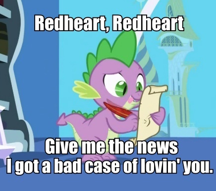 Size: 436x386 | Tagged: safe, derpibooru import, edit, edited screencap, screencap, nurse redheart, spike, dragon, friendship is magic, caption, female, image macro, letter, male, quill, robert palmer, shipping, spike's love letters, spikeheart, straight, tongue out