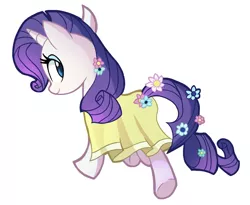 Size: 1058x867 | Tagged: safe, artist:ric-m, derpibooru import, rarity, pony, unicorn, clothes, cute, dress, female, flower, flower in tail, looking back, mare, raribetes, simple background, solo, white background