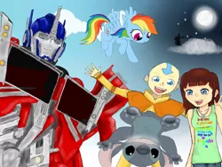 Size: 900x675 | Tagged: aang, avatar the last airbender, crossover, derpibooru import, how to train your dragon, lilo and stitch, optimus prime, rainbow dash, safe, stitch, toothless the dragon, transformers, transformers prime