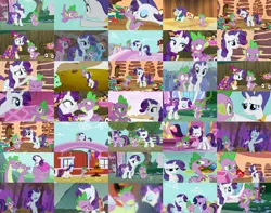 Size: 3197x2520 | Tagged: safe, derpibooru import, screencap, rarity, spike, collage, female, high res, interspecies, kissing, male, otp, shipping, sparity, straight
