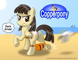 Size: 1024x792 | Tagged: safe, artist:aleximusprime, derpibooru import, wild fire, pegasus, pony, bikini, clothes, comic sans, coppertone, female, mare, motion blur, plot, sibsy, swimsuit, unamused, underhoof, wardrobe malfunction, wild fire is not amused