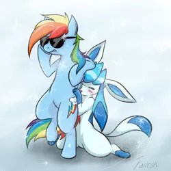 Size: 550x550 | Tagged: 20% cooler, artist:furreon, crossover, crossover shipping, derpibooru import, glaceon, pokémon, rainbow dash, suggestive, sunglasses